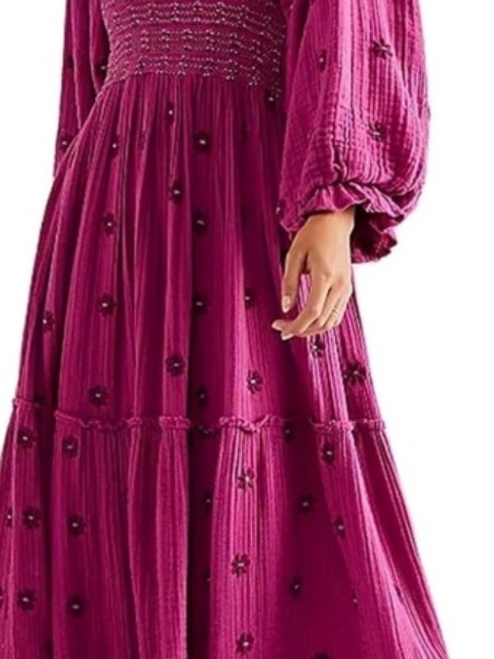 Magenta Maxi Dress with Bead Floral Accents Free People Inspired Fits Like A Sm
